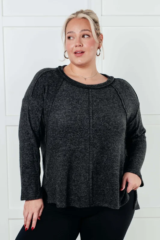 Hazel Blues® | Simple Silhouette Brushed Hacci Sweater in Black Herringbone Houndstooth Plaid Hazel Blues® | Simple Silhouette Brushed Hacci Sweater in Black Herringbone Houndstooth Plaid
