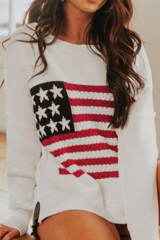 Hazel Blues® | US Flag Side Slit Drop Shoulder Sweater Lace Blend Ribbed Blend Corduroy Blend Hazel Blues® | US Flag Side Slit Drop Shoulder Sweater Lace Blend Ribbed Blend Corduroy Blend