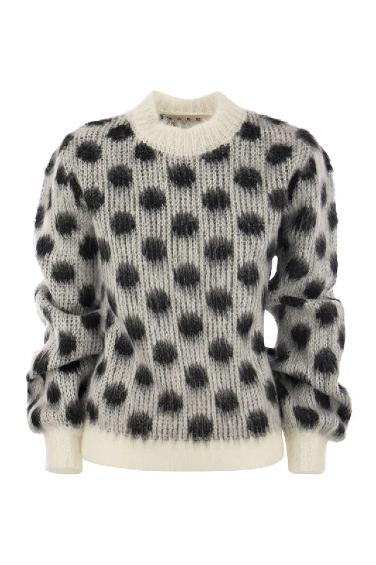 Brushed Mohair sweater with polka dots Real Fur Shearling Chenille