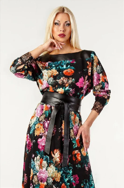 CASUAL Losse PRINT 3/4 SLEEVE Natural Waistline O-NECK FLOOR LENGTH Women Summer Dress