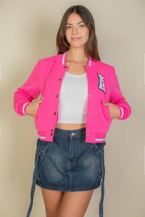 EZwear Varsity Crop Bomber Jacket Jacket Blazer Coat