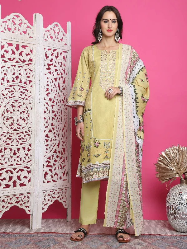 Jyoti Fashion Women's Lemon Yellow Cotton Floral Digital Print with Resham Thread Work Kurta with Trouser & Dupatta Trousers Office Stylish Jyoti Fashion Women's Lemon Yellow Cotton Floral Digital Print with Resham Thread Work Kurta with Trouser & Dupatta Trousers Office Stylish