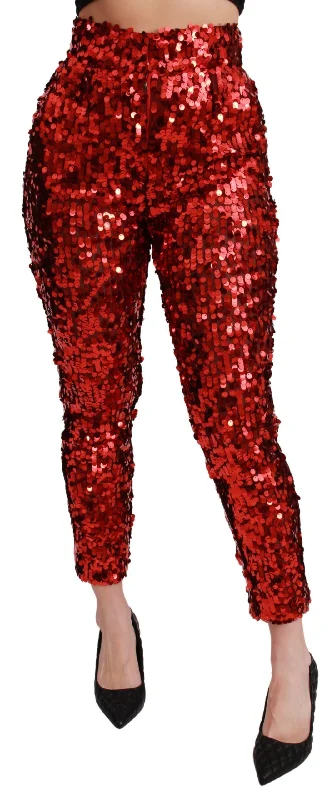 Dolce & Gabbana Elegant High-Waist Cropped Red Women's Trousers Trousers Floral Bohemian Dolce & Gabbana Elegant High-Waist Cropped Red Women's Trousers Trousers Floral Bohemian