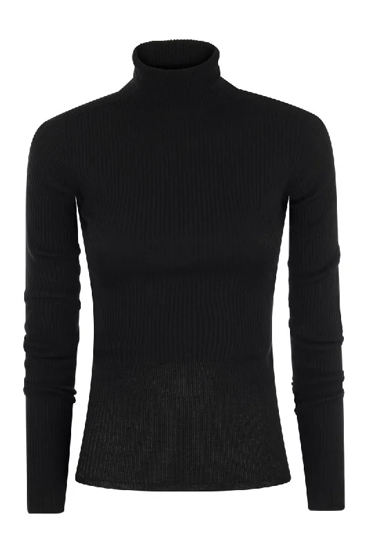 FLAVIA - Turtleneck sweater in virgin wool Ribbed Striped Patterned