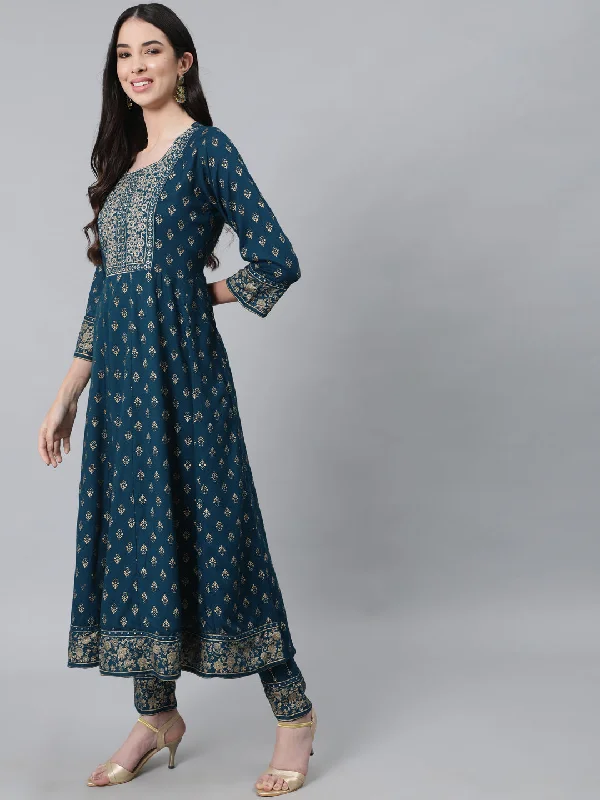 Women's Navy Blue Ethnic Motifs Embroidered Thread Work Kurta with Trousers With Dupatta - Anubhutee USA Trousers Gym Athletic Women's Navy Blue Ethnic Motifs Embroidered Thread Work Kurta with Trousers With Dupatta - Anubhutee USA Trousers Gym Athletic