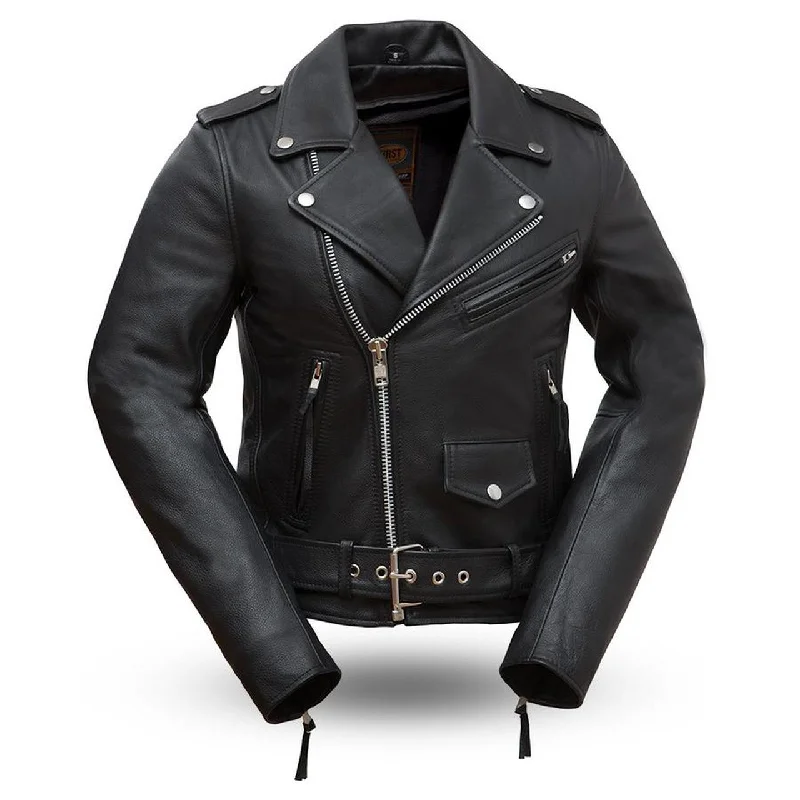 Ladies Leather Motorcycle Jacket ( ROCKSTAR ) FIL182CHMZ Cotton Fabric Linen Fabric Terry Fabric