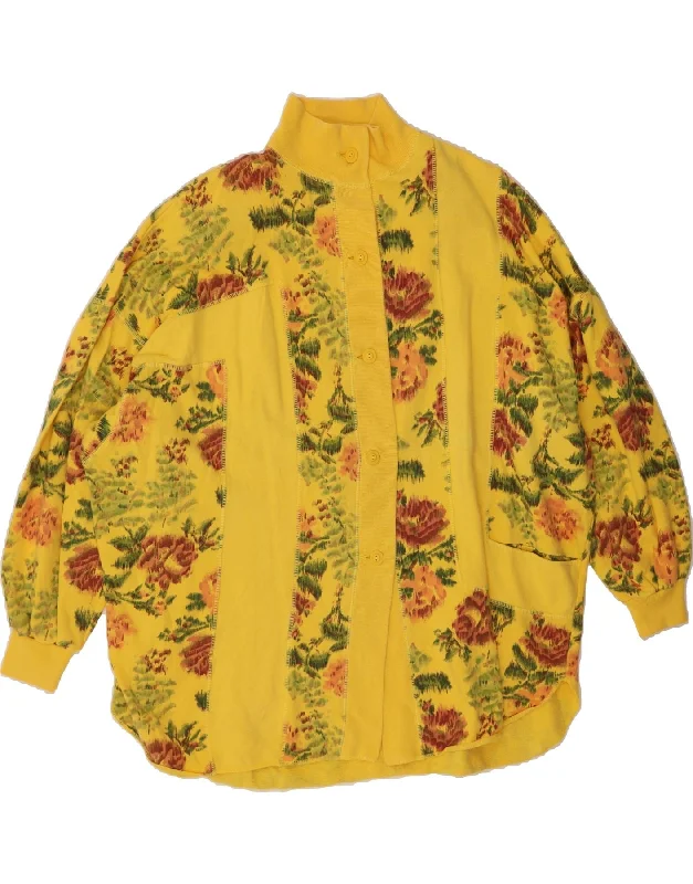 VINTAGE Womens Longline Cardigan Sweater UK 20 2XL Yellow Floral Fleece Fabric Down Fabric Feather Fabric VINTAGE Womens Longline Cardigan Sweater UK 20 2XL Yellow Floral Fleece Fabric Down Fabric Feather Fabric