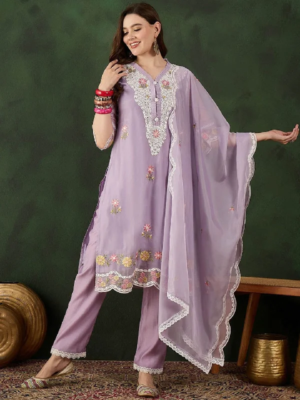 Sangria Embroidered Kurta With Trouser & Dupatta Set Trousers sophisticated sleek