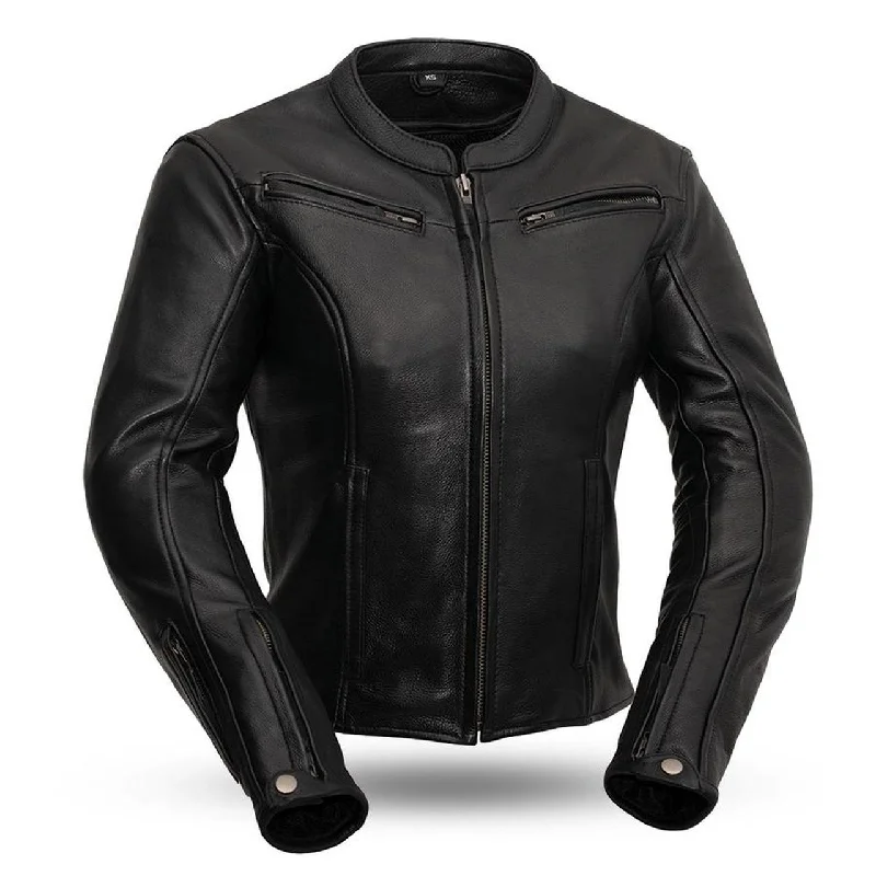 Ladies Leather Motorcycle Jacket ( SPEED QUEEN ) FIL158CLMZ Rayon Fabric Velvet Fabric Corduroy Fabric