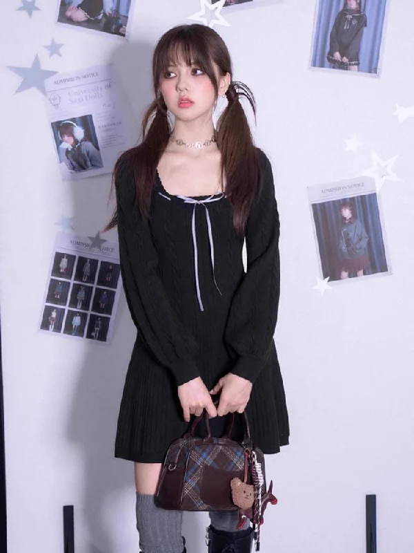 Sweet black sweater dress【s0000011091】 Rayon Fabric Velvet Fabric Corduroy Fabric