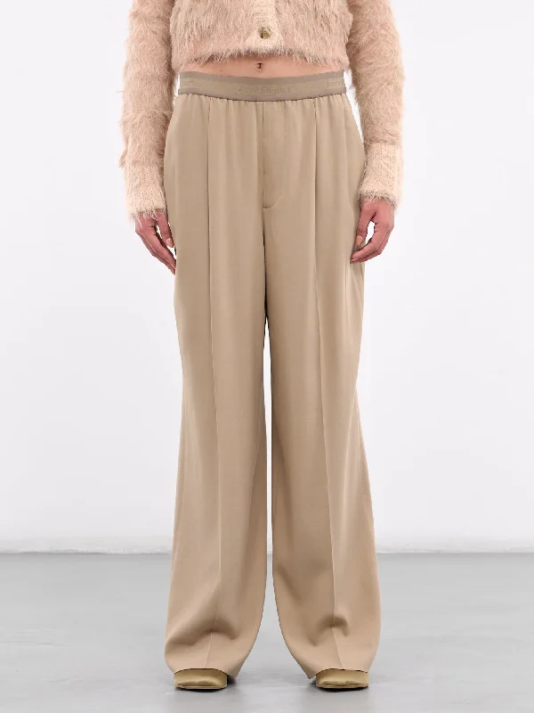 Logo Tape Trousers (AK0826-CAMEL-BEIGE) Trousers High Rise Slim Fit