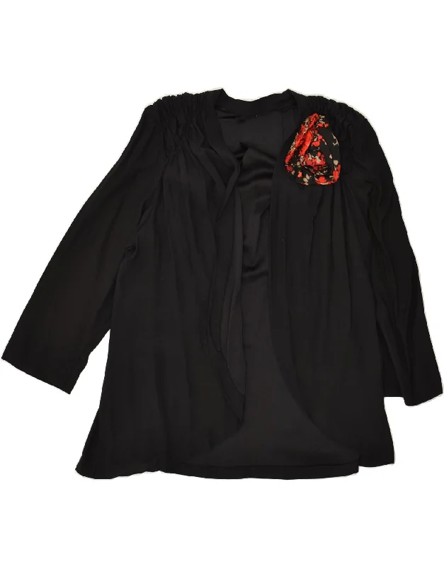 VINTAGE Womens 3/4 Sleeve Cardigan Top UK 16 Large Black Terry Terry Cloth Terry Knit VINTAGE Womens 3/4 Sleeve Cardigan Top UK 16 Large Black Terry Terry Cloth Terry Knit