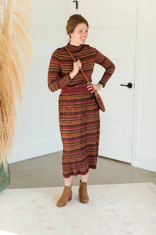 Brown Multi Stripe Ribbed Sweater Skirt - FINAL SALE Velvet Chenille Corduroy