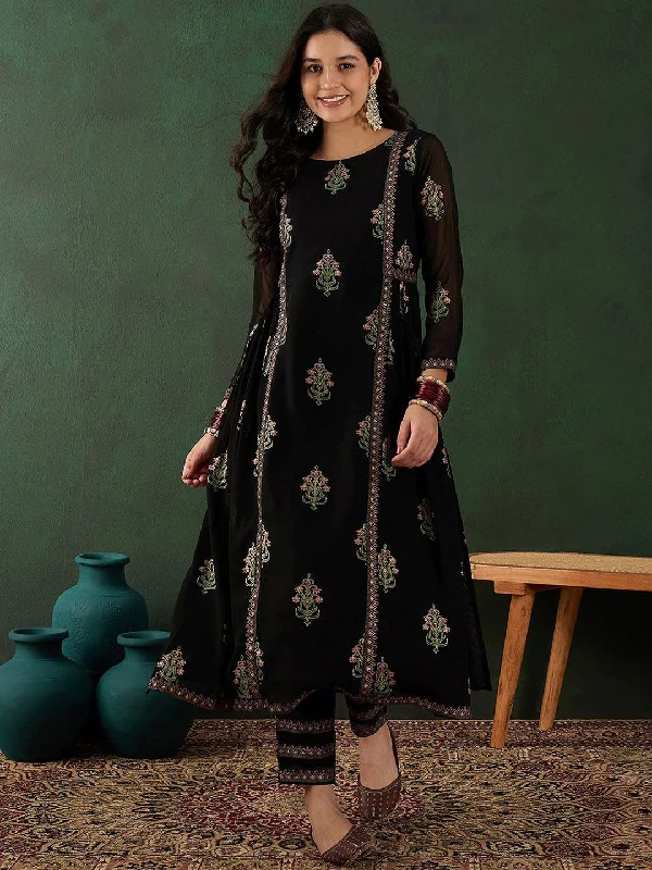 Sangria Floral Printed A-Line Kurta With Trouser Trousers Leisure Comfortable