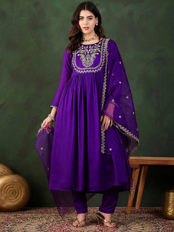 Sangria Embroidered Kurta & Trouser With Dupatta Kurta Set Trousers Summer Linen