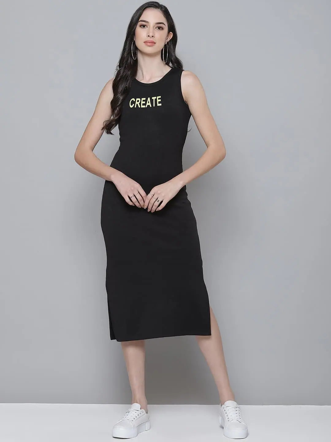 Black Rib CREATE Sleeveless Straight Dress