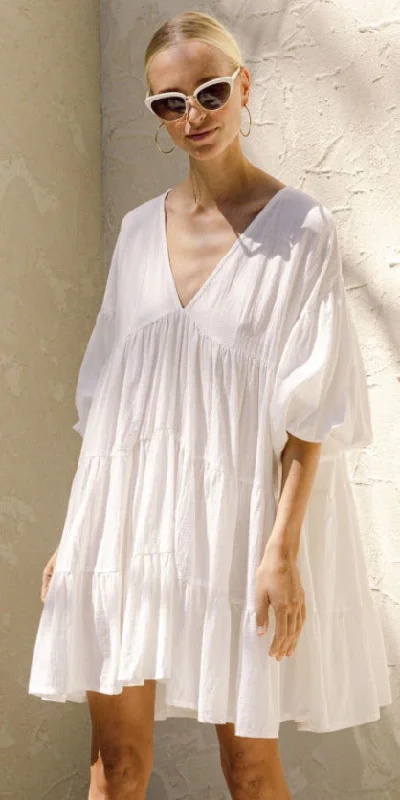 Vireous Holiday Style Puffy Sleeve Floaty Pullover Dress, Spring and Summer Collection Three Quarter Sleeve Vireous Holiday Style Puffy Sleeve Floaty Pullover Dress, Spring and Summer Collection Three Quarter Sleeve