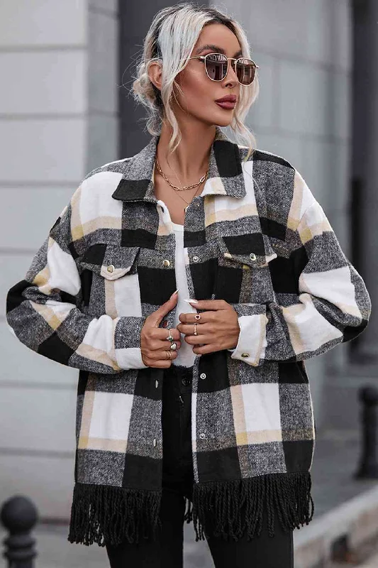 Hazel Blues® |  Plaid Collared Neck Snap Front Jacket Quilted Jacket Puffer Jacket Insulated Jacket