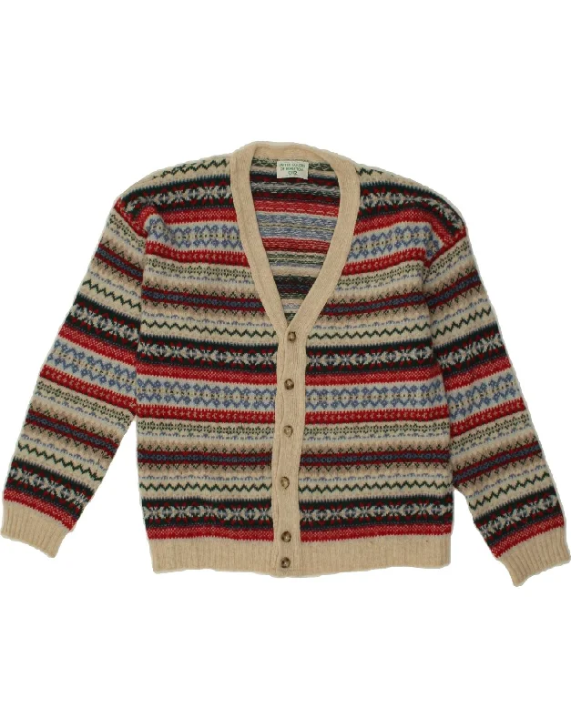 BENETTON Womens Cardigan Sweater UK  12 Medium Multicoloured Fair Isle Welt Pockets Slit Pockets Flap Pockets