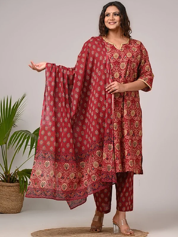 Swasti Women Floral Printed Regular Sequinned Pure Cotton Kurta with Trousers & With Dupatta Trousers Essential Wardrobe