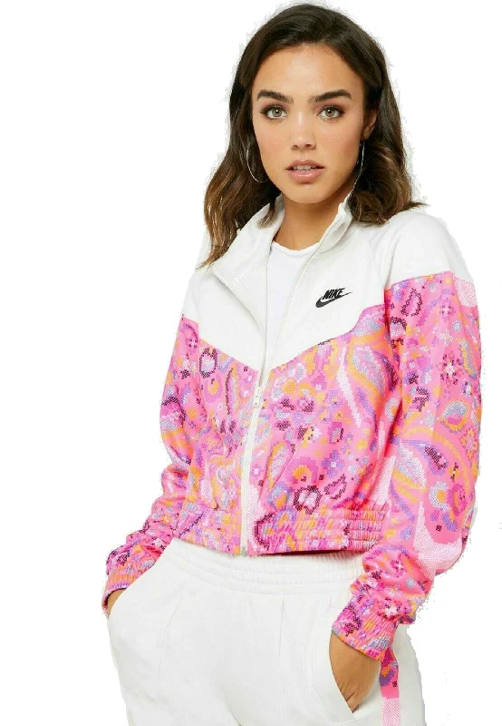 Nike Women's Sportswear Floral Printed Cropped Jacket, Pink, XS Denim Jacket Leather Jacket Suede Jacket