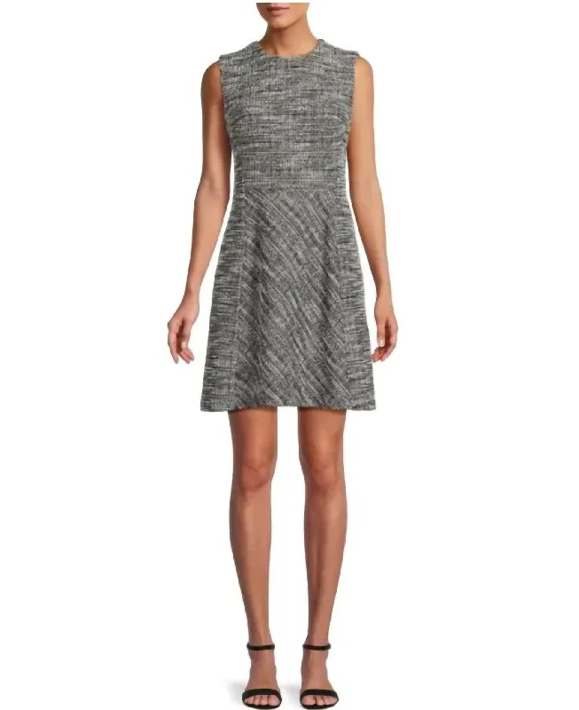 Tweed Sheath Dress In Black, White