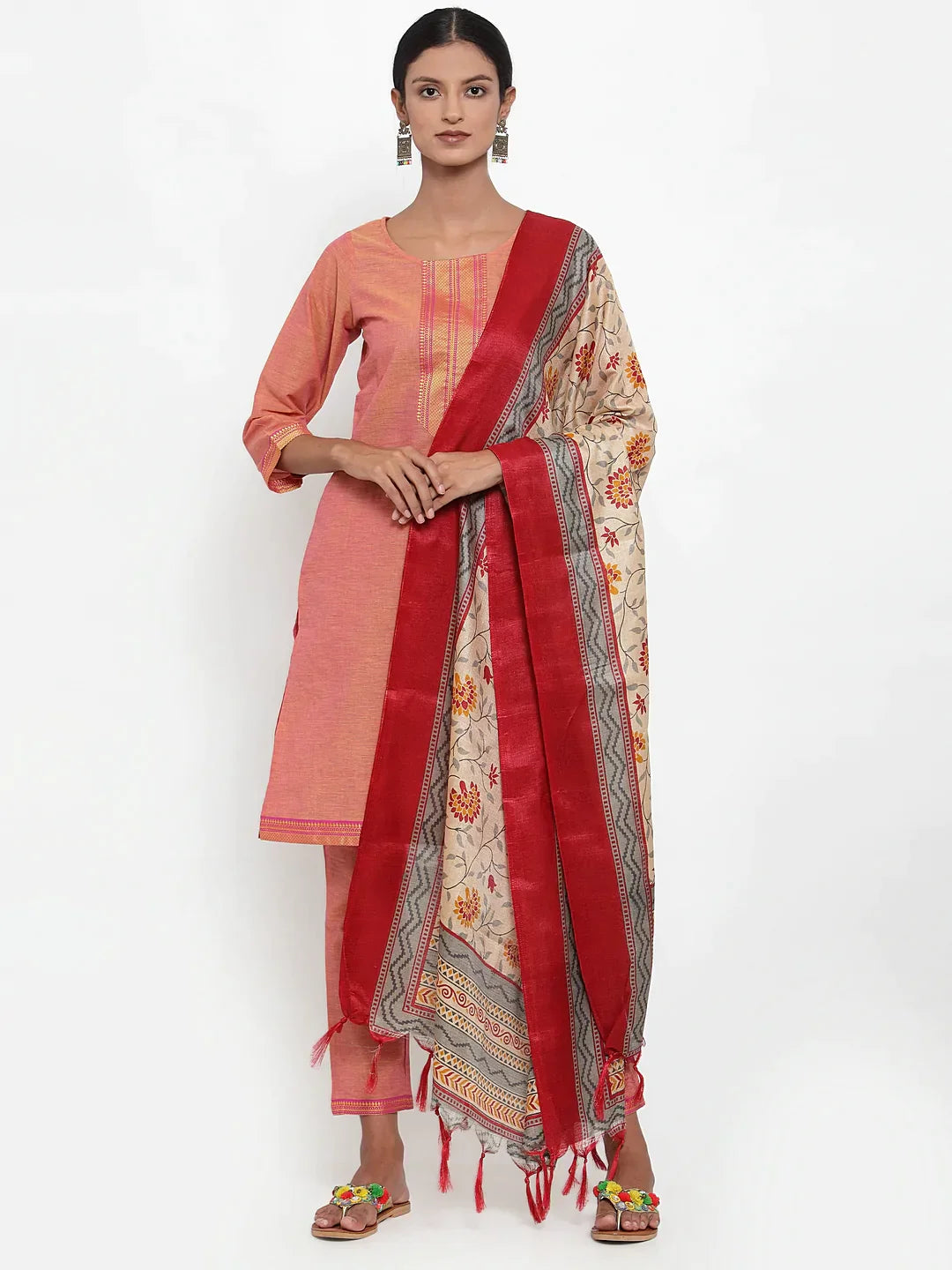 Women Pink Solid Kurta With Trousers & Dupatta - Rasiya Trousers Running Lightweight Women Pink Solid Kurta With Trousers & Dupatta - Rasiya Trousers Running Lightweight