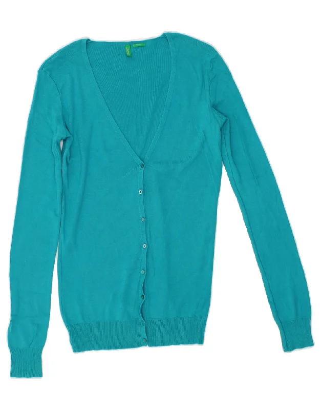 BENETTON Womens Cardigan Sweater UK 14 Medium Blue Open Front Closed Front Wrap Front