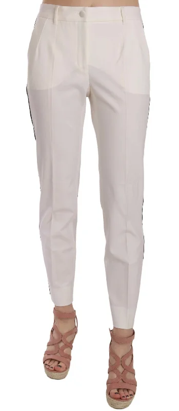 Dolce & Gabbana Elegant White Stripe Wool Tapered Women's Trousers Trousers Yoga Stretchy Dolce & Gabbana Elegant White Stripe Wool Tapered Women's Trousers Trousers Yoga Stretchy