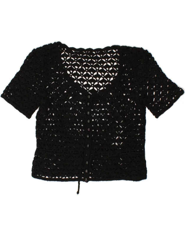 VINTAGE Womens Crochet Cardigan Top UK 12 Medium Black Cashmere Blend Cotton Blend Poly Blend VINTAGE Womens Crochet Cardigan Top UK 12 Medium Black Cashmere Blend Cotton Blend Poly Blend