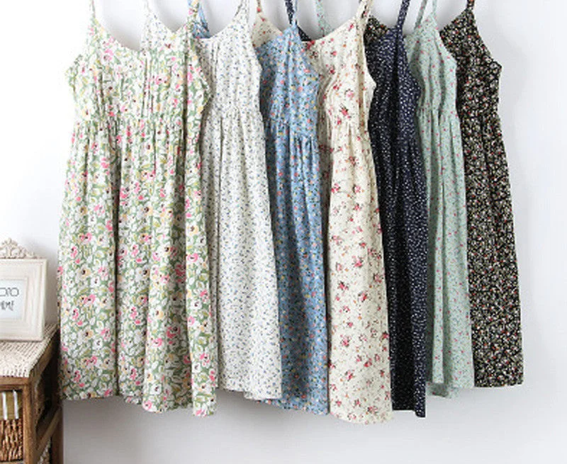 Beach Women Spaghetti Strap Mori Girl Casual Dress Women Floral Printing Dresses