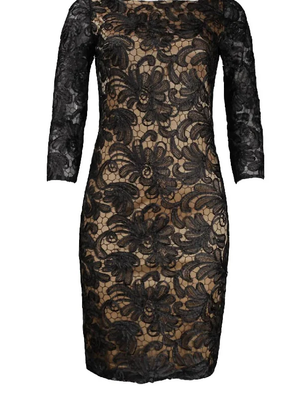 Embellished Ribbon Honeycomb Dress In Black Nude