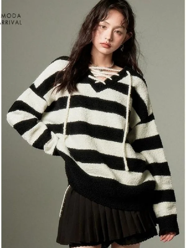 Pullover V-neck long-sleeved knitted【s0000003285】 Plunging Neck Pullover