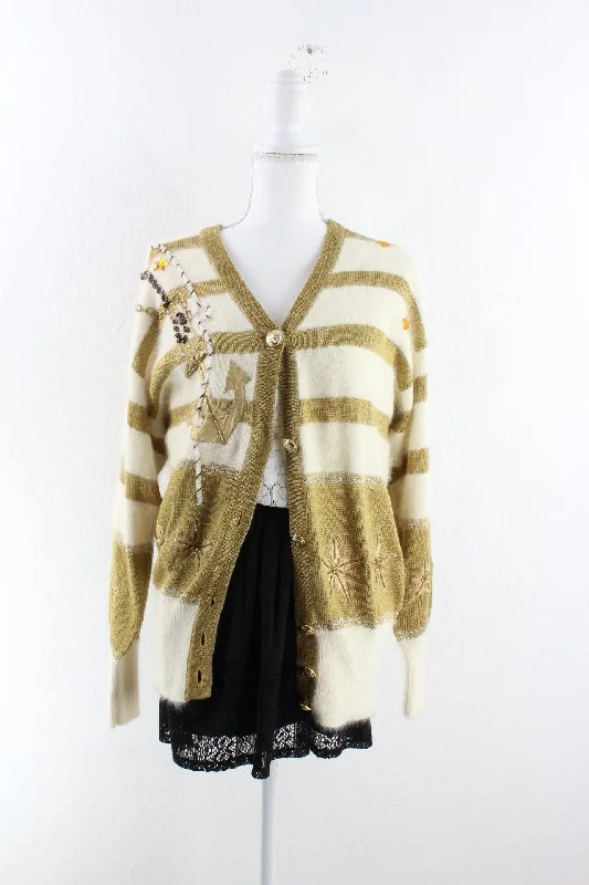 Vintage Golden Cardigan (L) Bright Pastel Dark