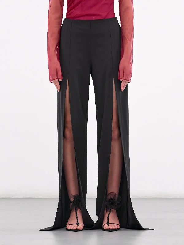 Slit Tailored Trousers (TRS066-BLACK) Trousers Harem Relaxed Fit