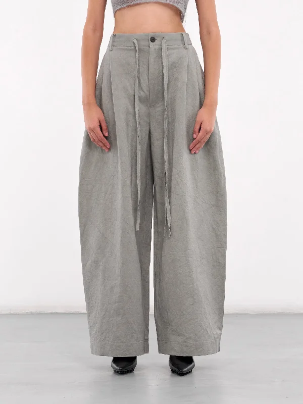 Drawstring Pleated Trousers (09TR03GR-GREY) Trousers Ceremony Elegant