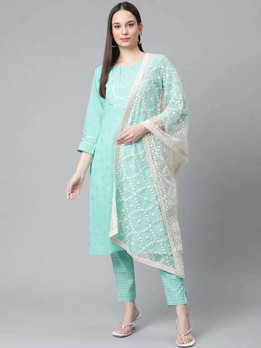 Women Green Floral Printed Regular Pure Cotton Kurta With Trousers & With Dupatta Green - Rasiya Trousers Vintage Classic Women Green Floral Printed Regular Pure Cotton Kurta With Trousers & With Dupatta Green - Rasiya Trousers Vintage Classic