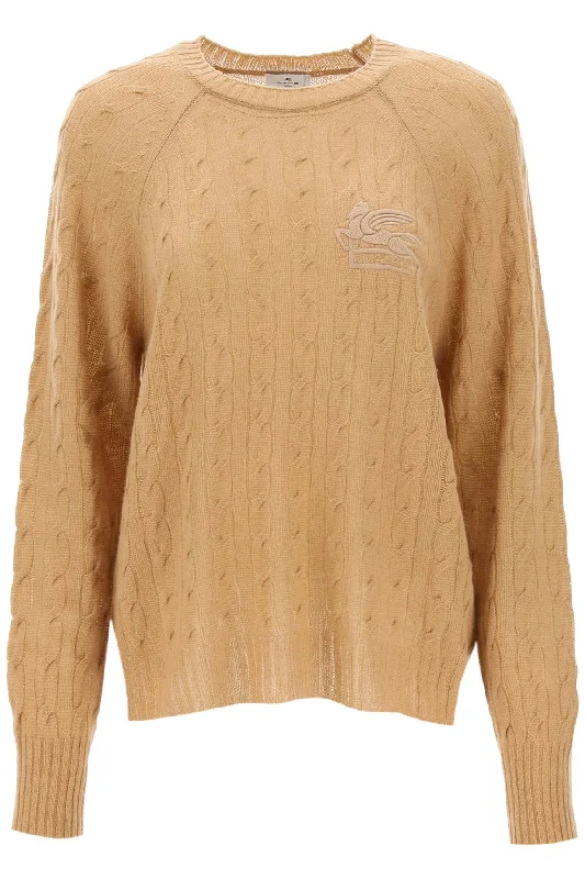 Cashmere Sweater With Pegasus Embroidery  - Beige Long Sweater Short Sweater Cropped Sweater