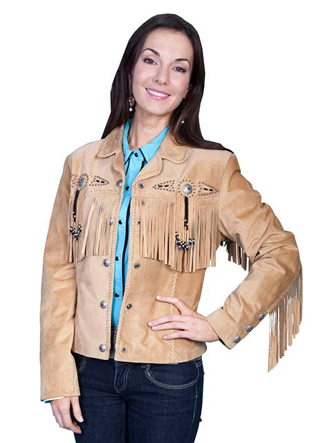 Scully  L152-126 Womens Fringe Suede Beaded Jacket Old Rust Satin Fabric Silk Fabric Chiffon Fabric