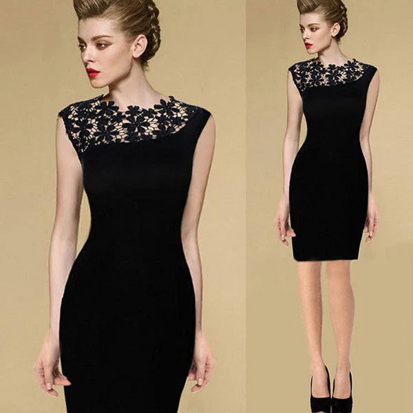 Elegant Dress Summer Black Women Stretch Evening Party Lace Slim Bodycon Pencil Dresses Vestidos Crochet Casual Dress H3