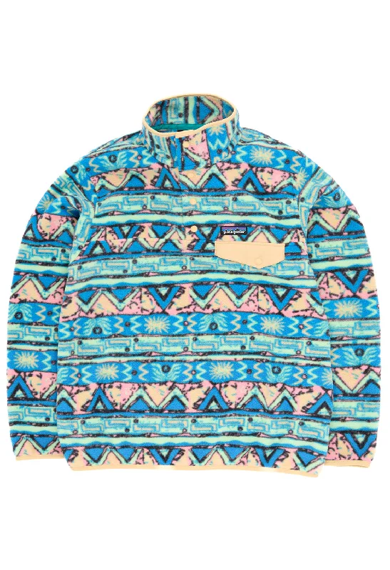 Patagonia Women's Lightweight Synchilla Snap-T Pullover - High Hopes Geo: Salamander Green Flare Sleeve Stylish Patagonia Women's Lightweight Synchilla Snap-T Pullover - High Hopes Geo: Salamander Green Flare Sleeve Stylish