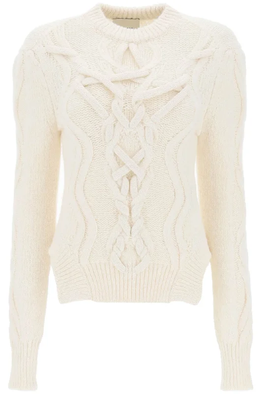 Elvy Cable Knit Sweater  - White Zippered Front Buttoned Front Snap Front