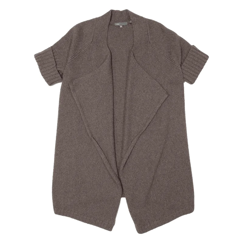 VINCE Cardigan Brown Chunky Knit Wool Crew Neck Short Sleeve Womens XS Welt Pockets Slit Pockets Flap Pockets VINCE Cardigan Brown Chunky Knit Wool Crew Neck Short Sleeve Womens XS Welt Pockets Slit Pockets Flap Pockets
