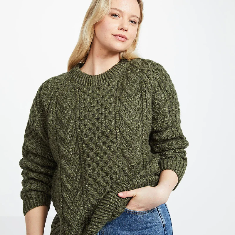 Green Hand Knit Unisex Crew Neck Aran Sweater Wool Sweater Cotton Sweater Cashmere Sweater