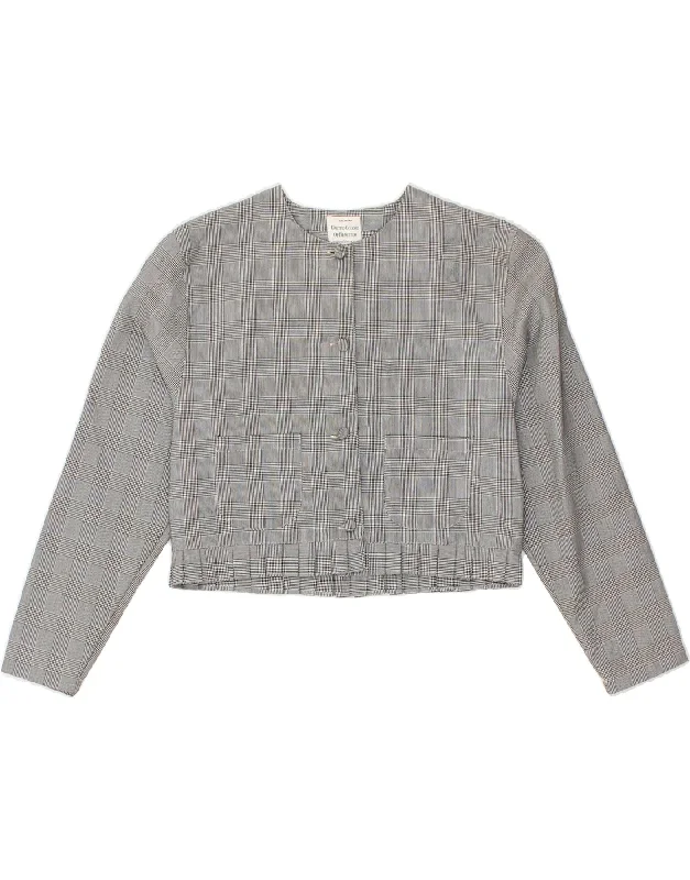 BENETTON Womens Crop Cardigan Top IT 44 Medium Grey Houndstooth Polyester Thin Thick Dense BENETTON Womens Crop Cardigan Top IT 44 Medium Grey Houndstooth Polyester Thin Thick Dense