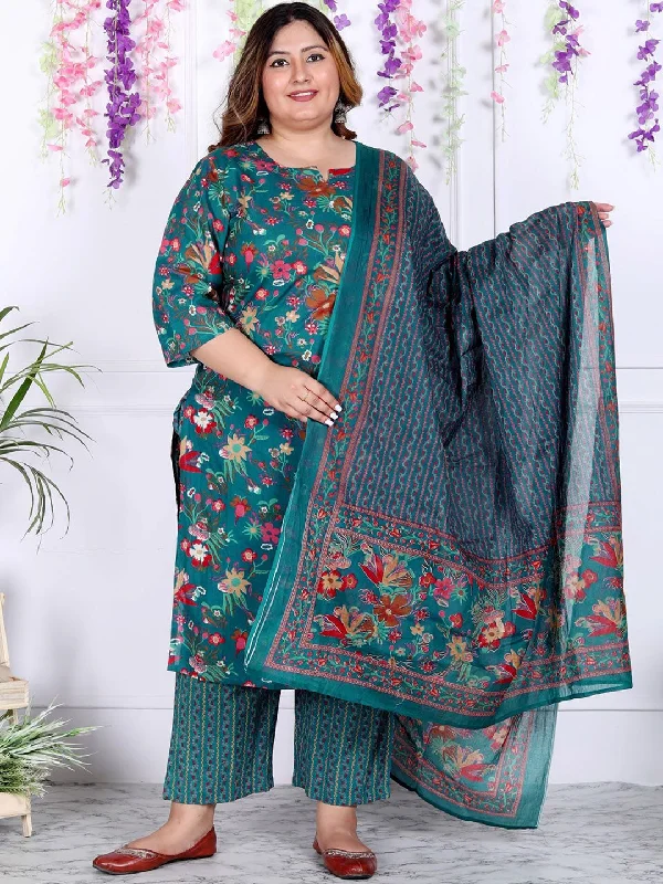 Swasti Plus Size Floral Printed Regular Pure Cotton Kurta with Trousers & Dupatta Trousers cozy soft