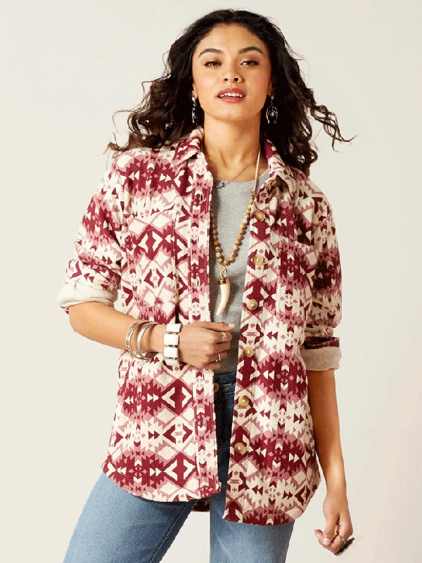 Ariat 10046274 Womens Fillmore Southwest Print Shirt Jacket Red Tailored Jacket Straight Jacket A-Line Jacket