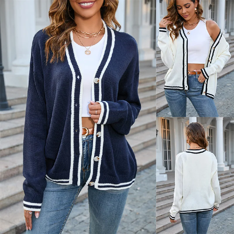 Cardigan tricoté bouton couleur contraste pour femme Chenille Blend Fleece Blend Nylon Blend Cardigan tricoté bouton couleur contraste pour femme Chenille Blend Fleece Blend Nylon Blend