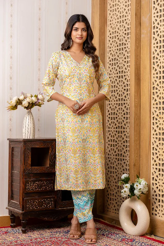 Women Multi Printed Straight Kurta With Trouser - Rasiya Trousers sophisticated sleek Women Multi Printed Straight Kurta With Trouser - Rasiya Trousers sophisticated sleek