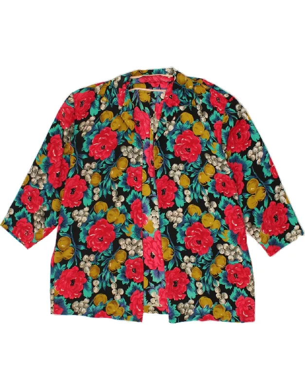 VINTAGE Womens 3/4 Sleeve Cardigan Top UK 18 XL Multicoloured Floral Transparent Opaque Sheer VINTAGE Womens 3/4 Sleeve Cardigan Top UK 18 XL Multicoloured Floral Transparent Opaque Sheer